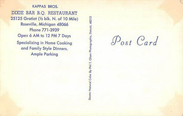 Dixie Bar B.Q. Restaurant - Old Postcard